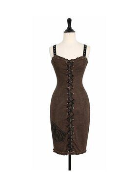 Sourpuss Retro Vintage Inspired Brown Snake Oil Lace Up Dress Punk Biker 1800s
